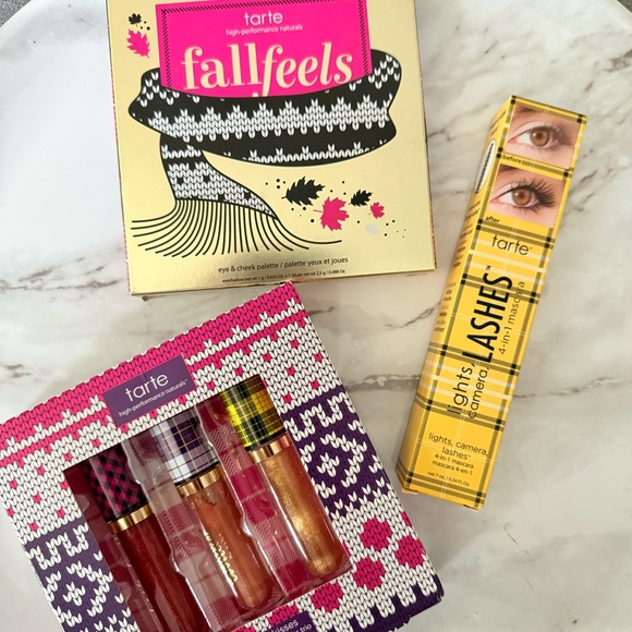 Tarte Fall Feels Set Lipgloss Trio Eye & Cheek Palette Mascara - Picture 1 of 4